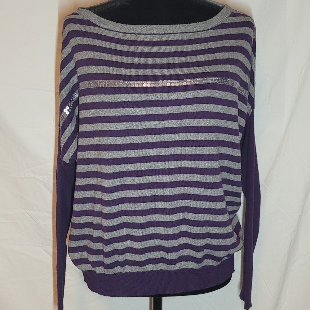 a.n.a. Grey & Purple Dolman Sweater with Sequins in Size Large